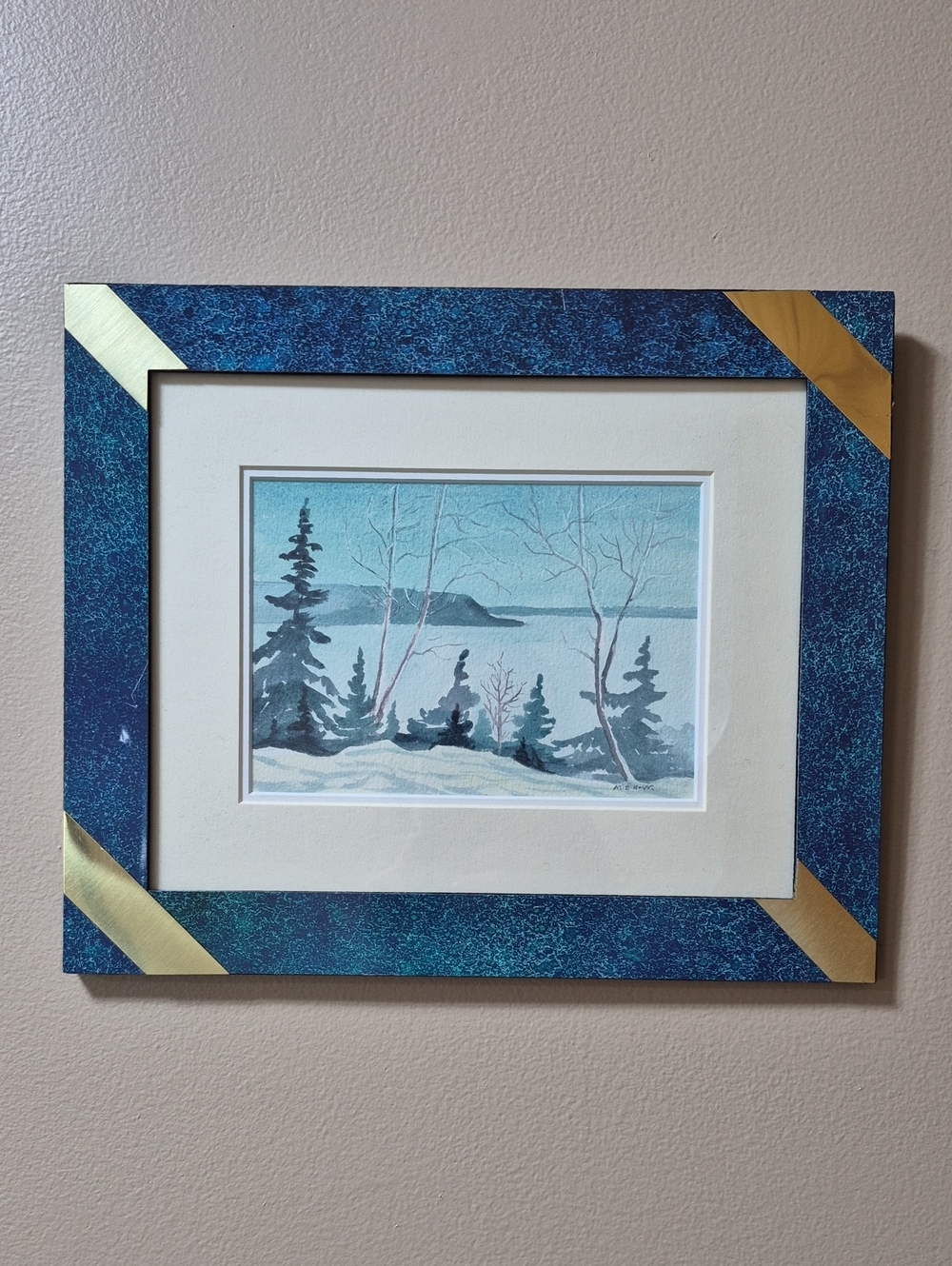 ORIGINAL MURIEL E. NEWTON-WHITE Artist Winter Landscape Watercolor Artwork Vtg